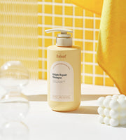 ProtoClinical k-beauty Daleaf Origin Repair Shampoo 500ml single upright yellow shampoo package centered on a white and pale blue background.