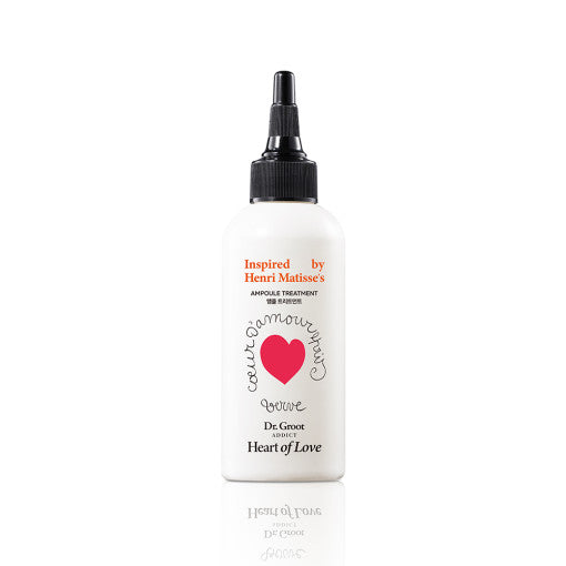 ProtoClinical k-beauty Dr.Groot ADDICT Heart of Love AMPOULE TREATMENT 180ml single tall taupe treatment bottle centered on a clean white background with soft peach side shading