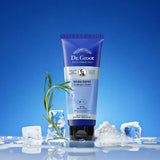ProtoClinical k-beauty deep blue beauty product silhouette with a pale gray center on a blue background.