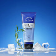 ProtoClinical k-beauty deep blue beauty product silhouette with a pale gray center on a blue background.