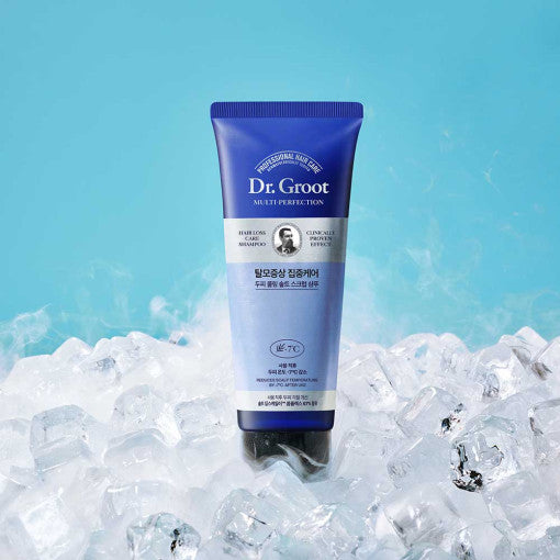 ProtoClinical k-beauty deep blue beauty product silhouette with a pale lower band on a light background.