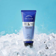 ProtoClinical k-beauty deep blue beauty product silhouette with a pale lower band on a light background.