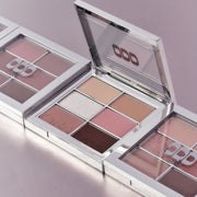 ProtoClinical k-beauty mauve and beige beauty graphic with vertical panel accents on a pale background.