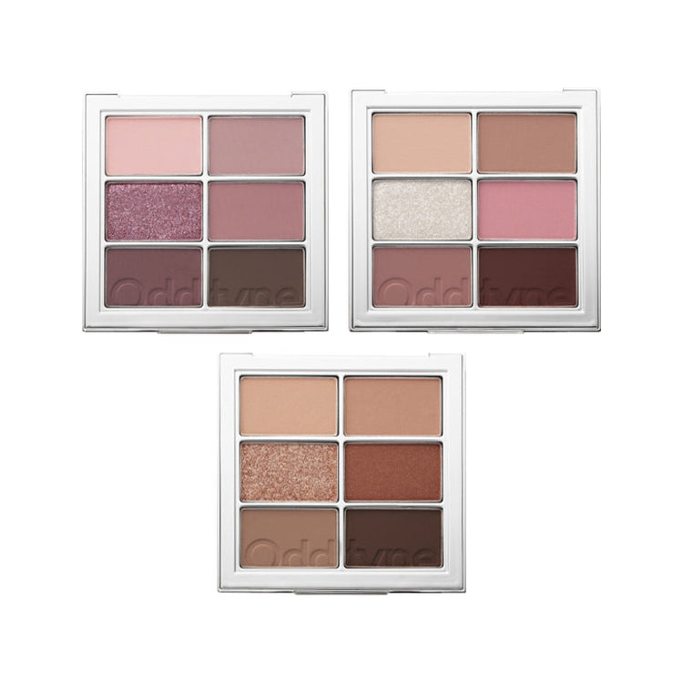 ProtoClinical k-beauty Oddtype Mute Sleek Eye Palette mauve and beige beauty graphic centered on a pale background with vertical panel accents
