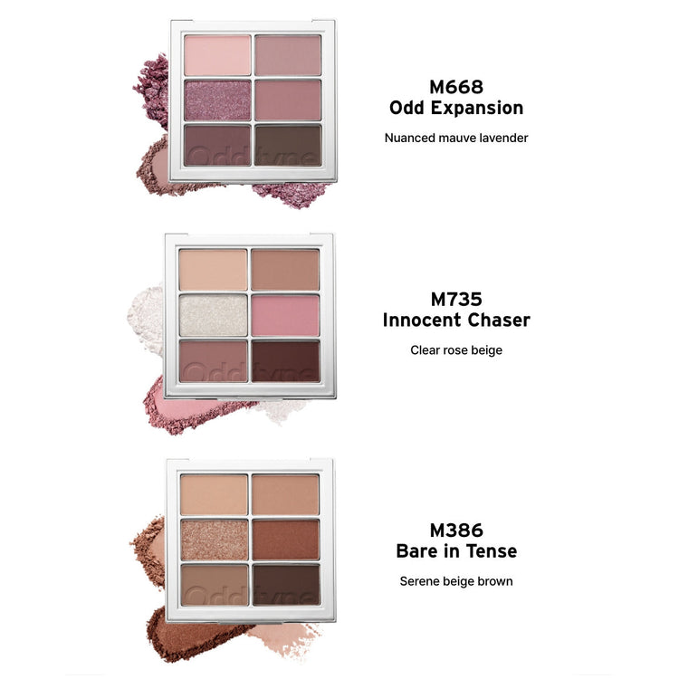 ProtoClinical k-beauty Oddtype Mute Sleek Eye Palette warm beige beauty graphic with a soft central highlight and dark lower-left shadow
