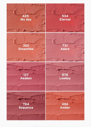 ProtoClinical k-beauty Oddtype New Rules Blur Balm three rosy lip balm swatches stacked vertically on a pale background