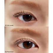 ProtoClinical k-beauty Oddtype Unlimited Curl Lift Mascara two warm brown mascara silhouettes side by side on a pale blush background