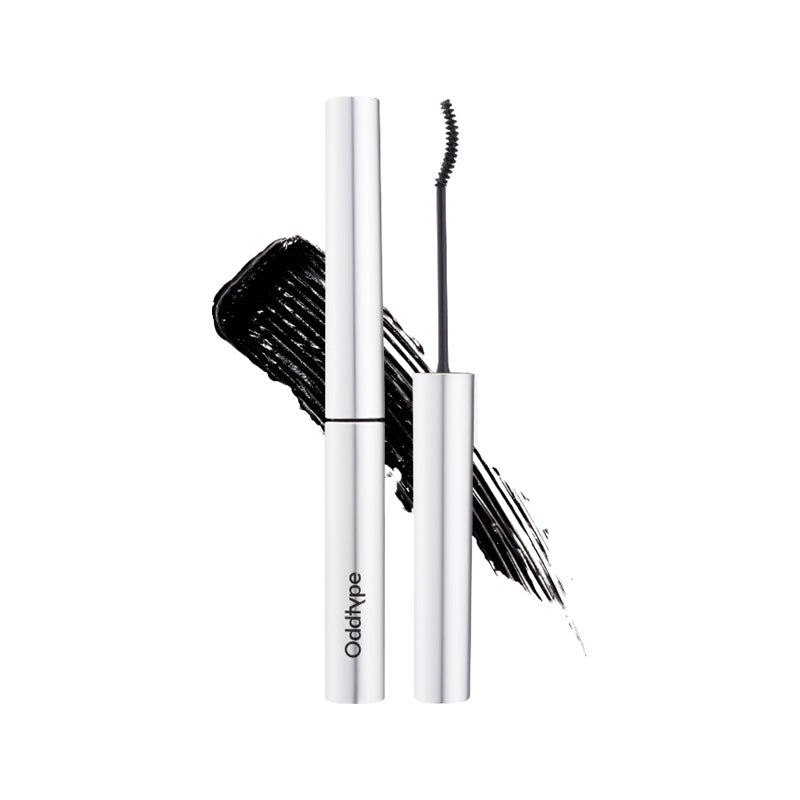 ProtoClinical k-beauty Oddtype Unlimited Curl Lift Mascara single dark angled mascara silhouette on a white background with soft lavender side shading