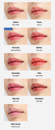 ProtoClinical k-beauty Oddtype Unscene Dew Glow Balm warm peach vertical lip balm swatch on a pale blush background