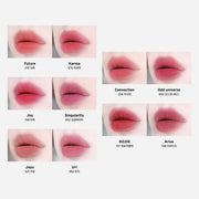 ProtoClinical k-beauty Oddtype Unseen Blur Tint multiple vertical lip tint swatches in soft pink tones on a pale cream background with a light aqua lower edge