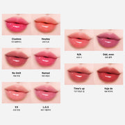 ProtoClinical k-beauty Oddtype Unseen Mirror Tint multiple vertical lip tint swatches in soft pink tones on a pale background with a light aqua lower edge