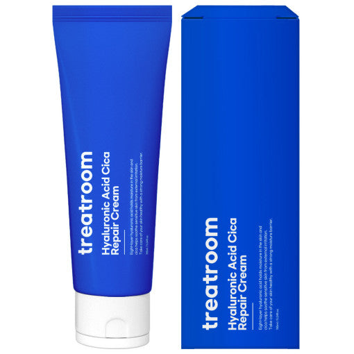 ProtoClinical k-beauty treatroom Hyaluronic Acid Cica Repair Cream 155ml single upright blue cream container centered on a pale blue background.