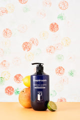 ProtoClinical k-beauty treatroom Signature Shampoo 1077ml #FRUIT CITRUS single tall blue shampoo bottle centered on a white background.