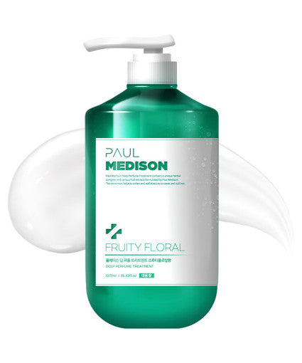 ProtoClinical k-beauty PAUL MEDISON Deep Perfume Treatment 1077ml #Fruity Floral large aqua treatment bottle centered with soft pink side accents on a light background