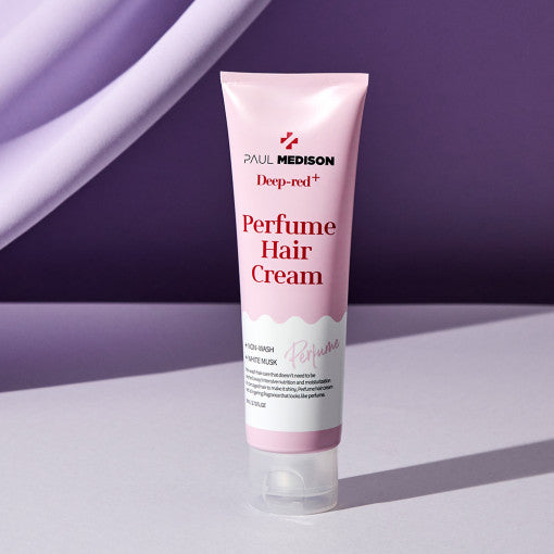 ProtoClinical k-beauty PAUL MEDISON Deep Red Perfume Hair Cream 80ml #WHITE MUSK single upright hair cream tube centered on a light background