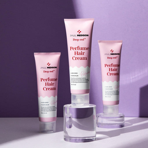 ProtoClinical k-beauty PAUL MEDISON Deep Red Perfume Hair Cream 80ml #WHITE MUSK single upright hair cream tube centered on a light background