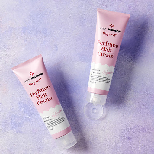 ProtoClinical k-beauty PAUL MEDISON Deep Red Perfume Hair Cream 80ml #WHITE MUSK single pale lilac hair cream tube centered on a light background