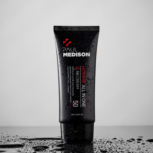 ProtoClinical k-beauty PAUL MEDISON HOMME ALL IN ONE BB CREAM SPF50+ 60ml single upright dark BB cream packaging on a light background.