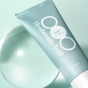 ProtoClinical k-beauty PAUL MEDISON Hyaluronic Acid Perfect Foam Cleansing 100ml in a square layout with a pale aqua package centered on a light gray background and a darker gray block on the right