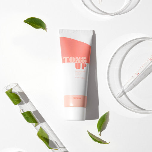 ProtoClinical k-beauty PAUL MEDISON WHITE FILTER TONE UP CREAM 80ml single mauve upright container centered on a soft pink background with pale green side panels.