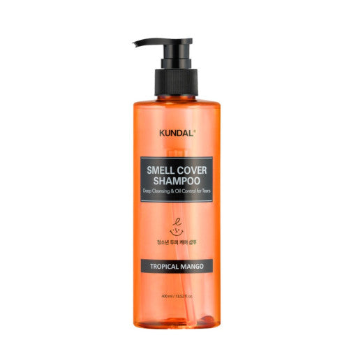 ProtoClinical k-beauty KUNDAL All Day Smell Cover Teens Shampoo 400ml #TROPICAL MANGO single upright shampoo bottle centered on a light background.