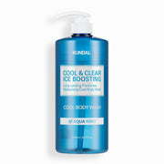 ProtoClinical k-beauty KUNDAL Cool & Clear Ice Boosting Cool Body Wash 1058ml #Aqua Mint single upright body wash bottle centered on a light background.