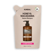 ProtoClinical k-beauty KUNDAL HONEY & MACADAMIA Nature Shampoo (Refill) 400ml #CHERRY BLOSSOM single upright refill package centered on a light background.