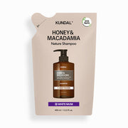 ProtoClinical k-beauty KUNDAL HONEY & MACADAMIA Pure Natural Balancing Refreshing Shampoo 500ml #WHITE MUSK single upright shampoo bottle centered on a light background.