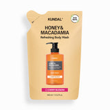 ProtoClinical k-beauty KUNDAL HONEY & MACADAMIA Refreshing Body Wash (Refill) 400ml #CHERRY BLOSSOM single upright refill package centered on a light background.