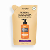 ProtoClinical k-beauty KUNDAL HONEY & MACADAMIA Refreshing Body Wash (Refill) 400ml #WHITE MUSK single upright refill package centered on a light background.
