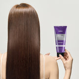 ProtoClinical k-beauty KUNDAL HONEY & MACADAΜΙΑ Hydro-Intensive Protein Premium Hair Treatment 200ml #YLANG YLANG multicolor beauty graphic with a deep plum center on a light background.