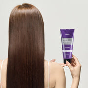 ProtoClinical k-beauty KUNDAL HONEY & MACADAΜΙΑ Hydro-Intensive Protein Premium Hair Treatment 200ml #YLANG YLANG multicolor beauty graphic with a deep plum center on a light background.