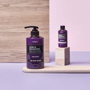 ProtoClinical k-beauty KUNDAL HONEY & MACADAΜΙΑ Hydro-Intensive Protein Premium Hair Treatment 500ml #ROSE WOOD multicolor beauty graphic with warm beige upper tones and muted lavender lower tones on a light background.