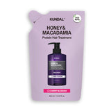 ProtoClinical k-beauty KUNDAL HONEY & MACADAΜΙΑ Protein Hair Treatment (Refill) 400ml #CHERRY BLOSSOM dark mauve beauty bottle silhouette centered on a pale pink background.