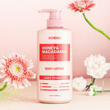 ProtoClinical k-beauty KUNDAL HONEY & MACADAΜΙΑ PURE BODY LOTION 500ml (9-type) coral beauty bottle silhouette centered on a soft white background.