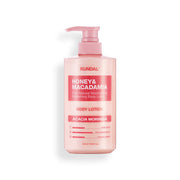ProtoClinical k-beauty KUNDAL HONEY & MACADAΜΙΑ PURE BODY LOTION 500ml (9-type) soft rose beauty bottle silhouette centered on a pale background.