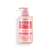 ProtoClinical k-beauty KUNDAL HONEY & MACADAΜΙΑ PURE BODY LOTION 500ml (9-type) soft rose beauty bottle silhouette centered on a pale background.
