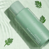 ProtoClinical k-beauty KUNDAL Mugwort Soothing Balancing Toner 200ml soft green beauty graphic with diagonal olive shading on a pale mint background.