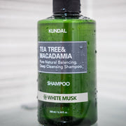 ProtoClinical k-beauty KUNDAL Tea Tree & Macadamia Deep Cleansing Shampoo 1058ml #WHITE MUSK single shampoo bottle shown alone on a light background