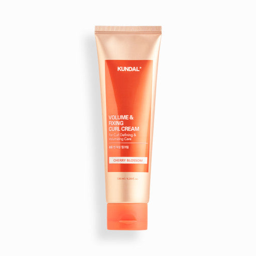 ProtoClinical k-beauty KUNDAL Volume And Fixing Curl Cream 130ml as a single upright peach curl cream tube centered on a white background with pale blue side panels