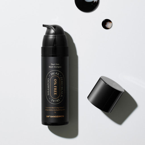 ProtoClinical k-beauty Dr.BANGGIWON Dual Zero Black Shampoo 200ml single dark shampoo bottle centered vertically on a soft white and gray background