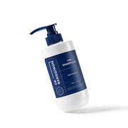 ProtoClinical k-beauty Dr.BANGGIWON LAB SHAMPOO RX 480ml single upright dark blue shampoo bottle on a pale blue and white background.