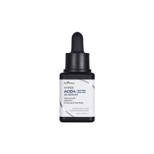 ProtoClinical k-beauty Isntree Hyper Acid 4 (AHA BHA PHA LAH) 30 Serum 20ml shown as a single slim gray bottle centered upright on a white background