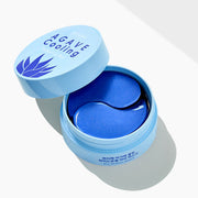 ProtoClinical k-beauty PETITFEE Agave Cooling Hydrogel Eye Mask 80g (60 Patches) deep blue round eye mask jar centered on a light background with warm cream side accents
