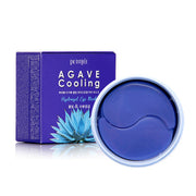 ProtoClinical k-beauty PETITFEE Agave Cooling Hydrogel Eye Mask 80g (60 Patches) deep blue eye mask package centered on a light background with pale aqua side accents