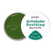 ProtoClinical k-beauty PETITFEE Artichoke Soothing Hydrogel Eye Mask 80g (60 Patches) two green eye mask packages side by side on a light background