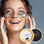 ProtoClinical k-beauty PETITFEE Black Pearl & Gold Hydrogel Eye Patch (1.4g X 60 Patches) single pale beige eye patch package standing upright on a light background with pale blue side shading