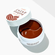 ProtoClinical k-beauty PETITFEE Cacao Energizing Hydrogel Eye Mask 80g (60 Patches) two cocoa brown crescent eye patches mirrored at the center on a white background