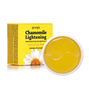 ProtoClinical k-beauty PETITFEE Chamomile Lightening Hydrogel Eye Mask 80g (60 Patches) two bright yellow mask packs side by side on a pale blue and lavender background