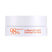 ProtoClinical k-beauty PETITFEE Collagen & CoQ10 Hydrogel Eye Patch (1.4g X 60 Patches) single pale beige round jar centered on a white background with pale lilac shading